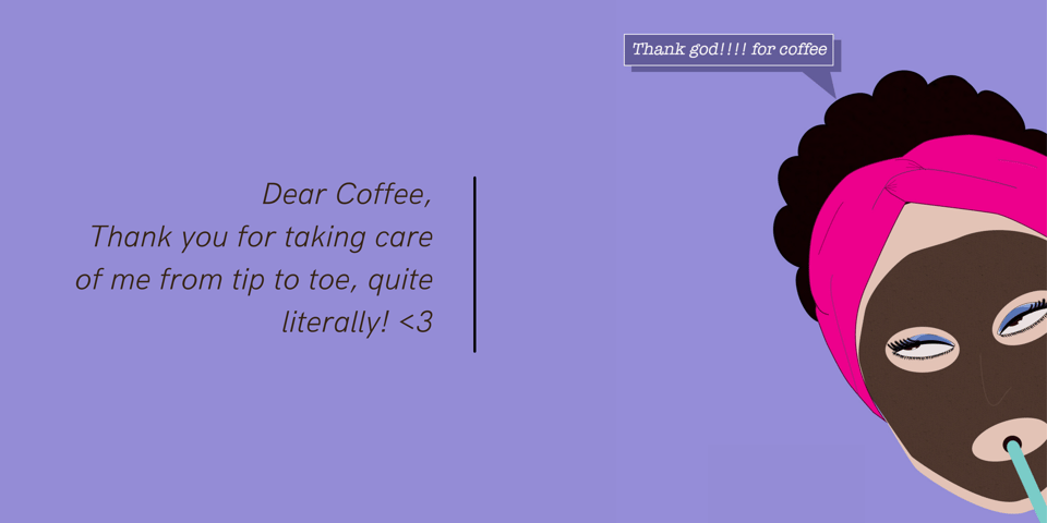 Animated image of a girl with coffee mask.